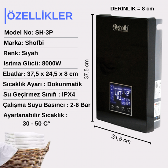 Shofbi Akıllı Şofben SH-3P Siyah
